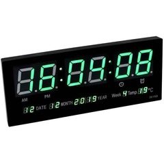 Ceas digital de perete cu afisaj termometru, calendar si LED verde